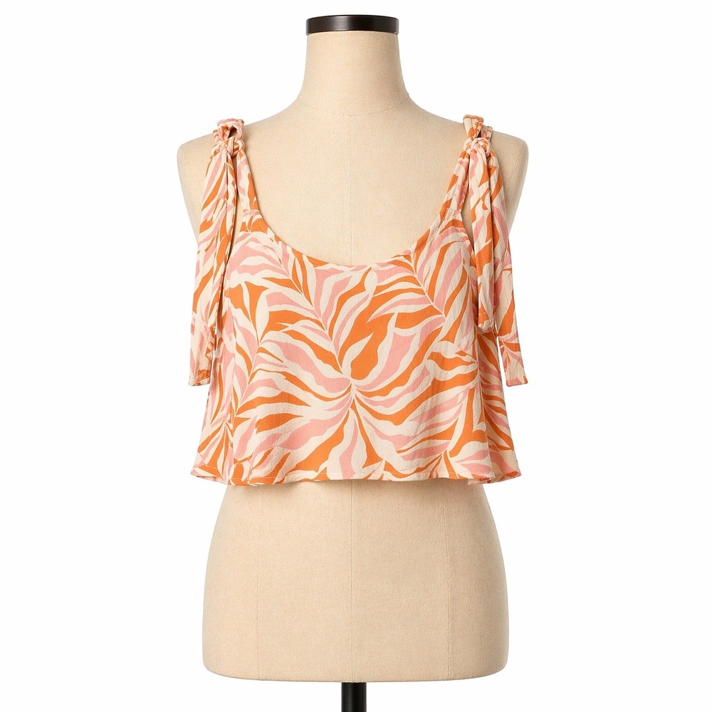 Tie Shoulder Tropical Crop Tank Size M Orange Beach Vacation Resort Festival‎